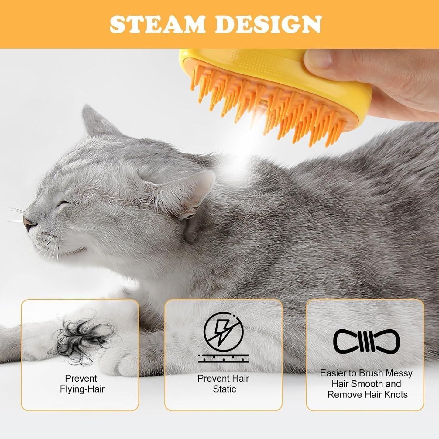 Pets hair remover simple New 3 In1 Steamy Pet Cat Brush Cleanser Vapor, Steaming Pet Hair Brush, Pet